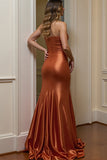 Orange Mermaid Strapless Satin Long Formal Dress with Bow