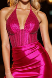 Fuchsia Corset Bodycon Halter Short Homecoming Dress
