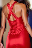 Red Bodycon Satin Halter Short Cocktail Dress