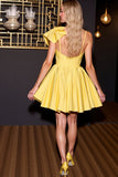 Yellow Satin A Line Spaghetti Straps Short Homecoming Dress