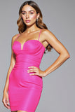 Fuchsia Satin Bodycon Spaghetti Straps Short Cocktail Dress
