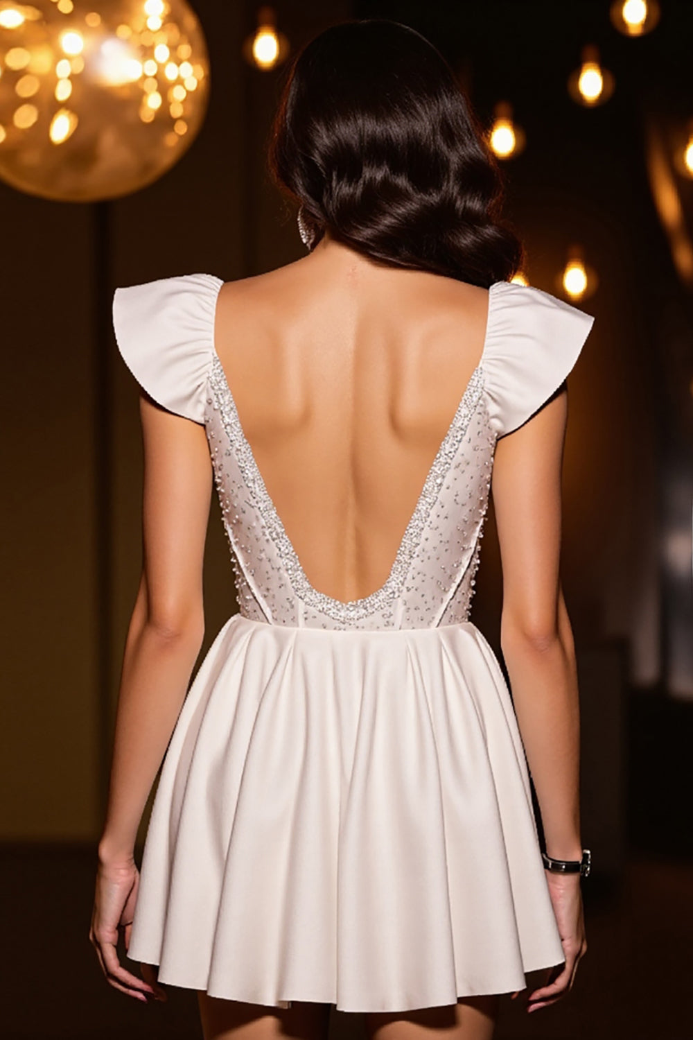 Sparkly Ivory Corset A Line Beaded Short Cocktail Dress
