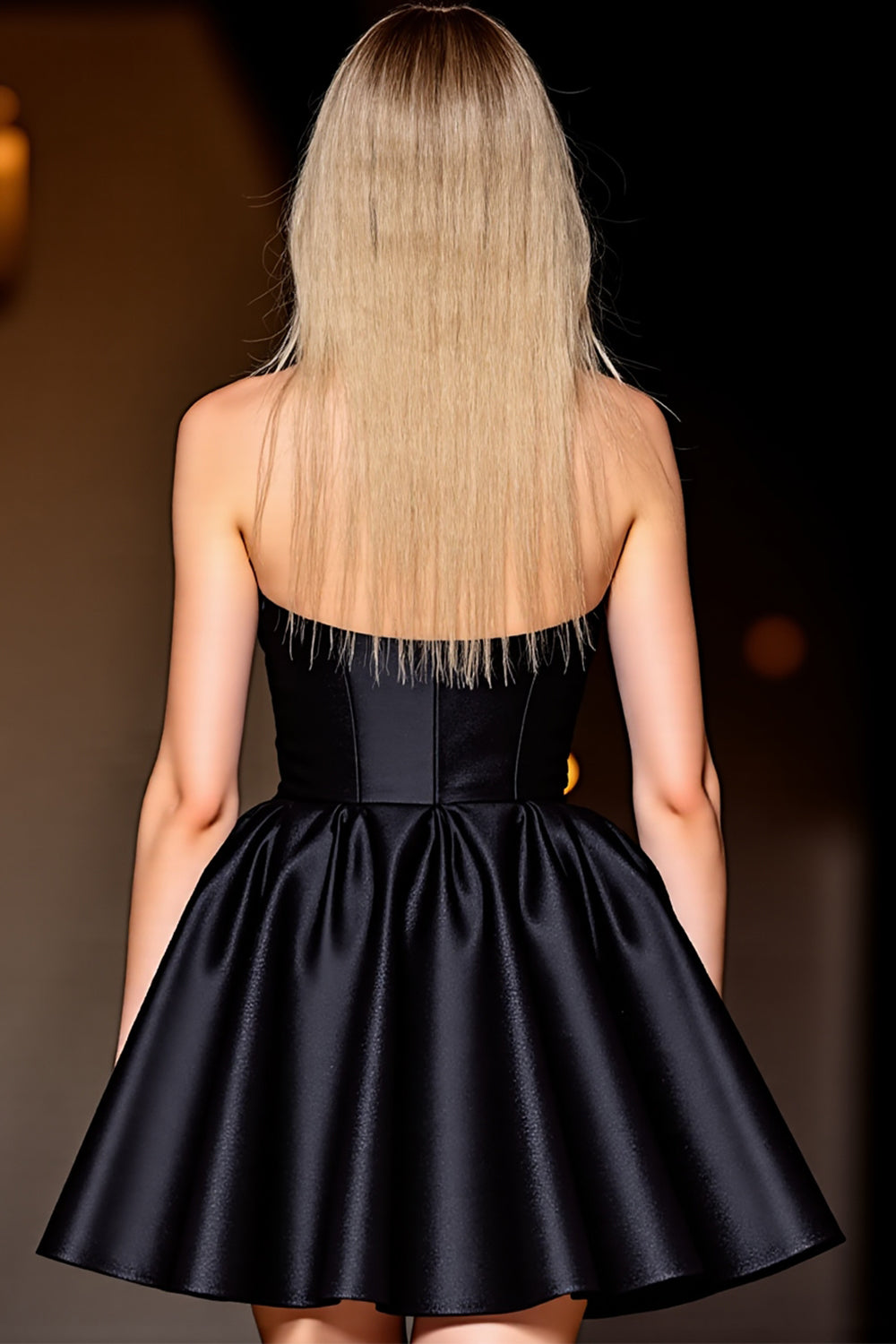 Corset Halter Black Satin A Line Short Cocktail Dress