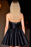 Corset Halter Black Satin A Line Short Cocktail Dress