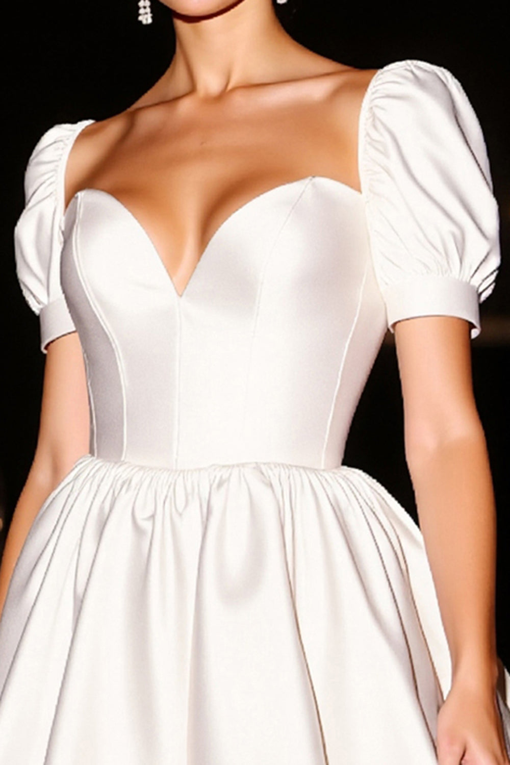 White Satin Corset A Line Short Graduation Dress with Sleeves