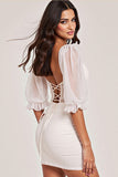 White Satin Bodycon Mini Cocktail Dress with Lace