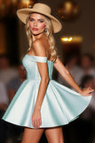 Green Satin Off The Shoulder A Line Homecoming Dress