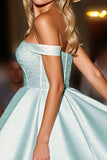 Green Satin Off The Shoulder A Line Homecoming Dress