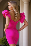Fuchsia Bodycon V Neck Ruched Homecoming Dress