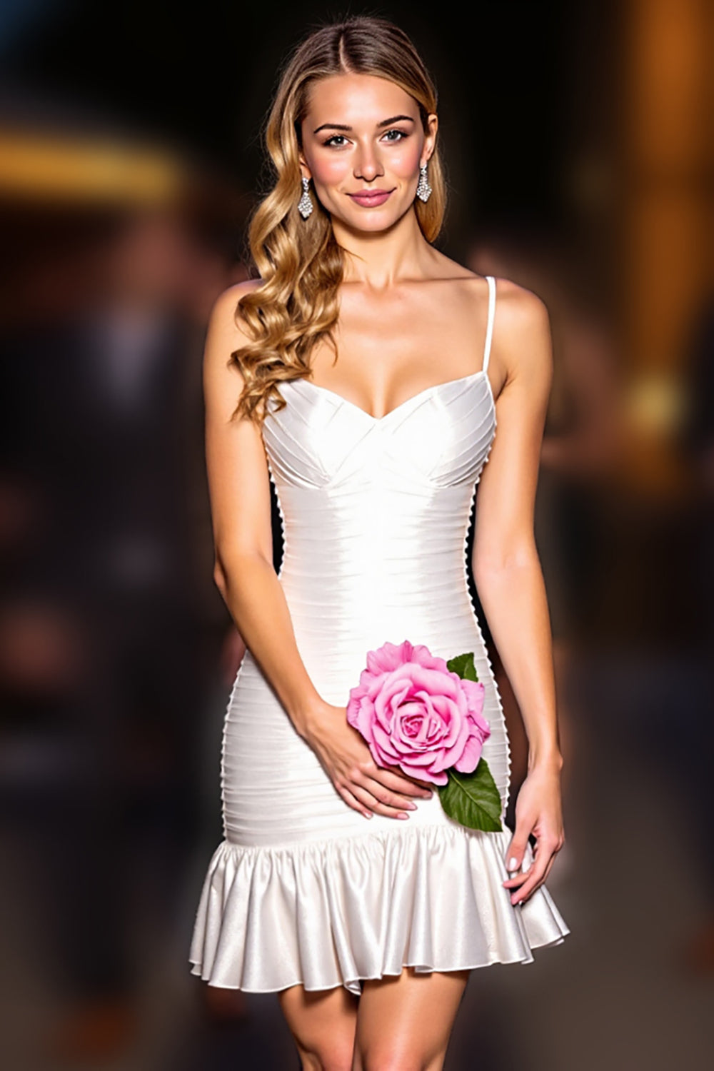 White Ruffled Bodycon Short Graduation Dress