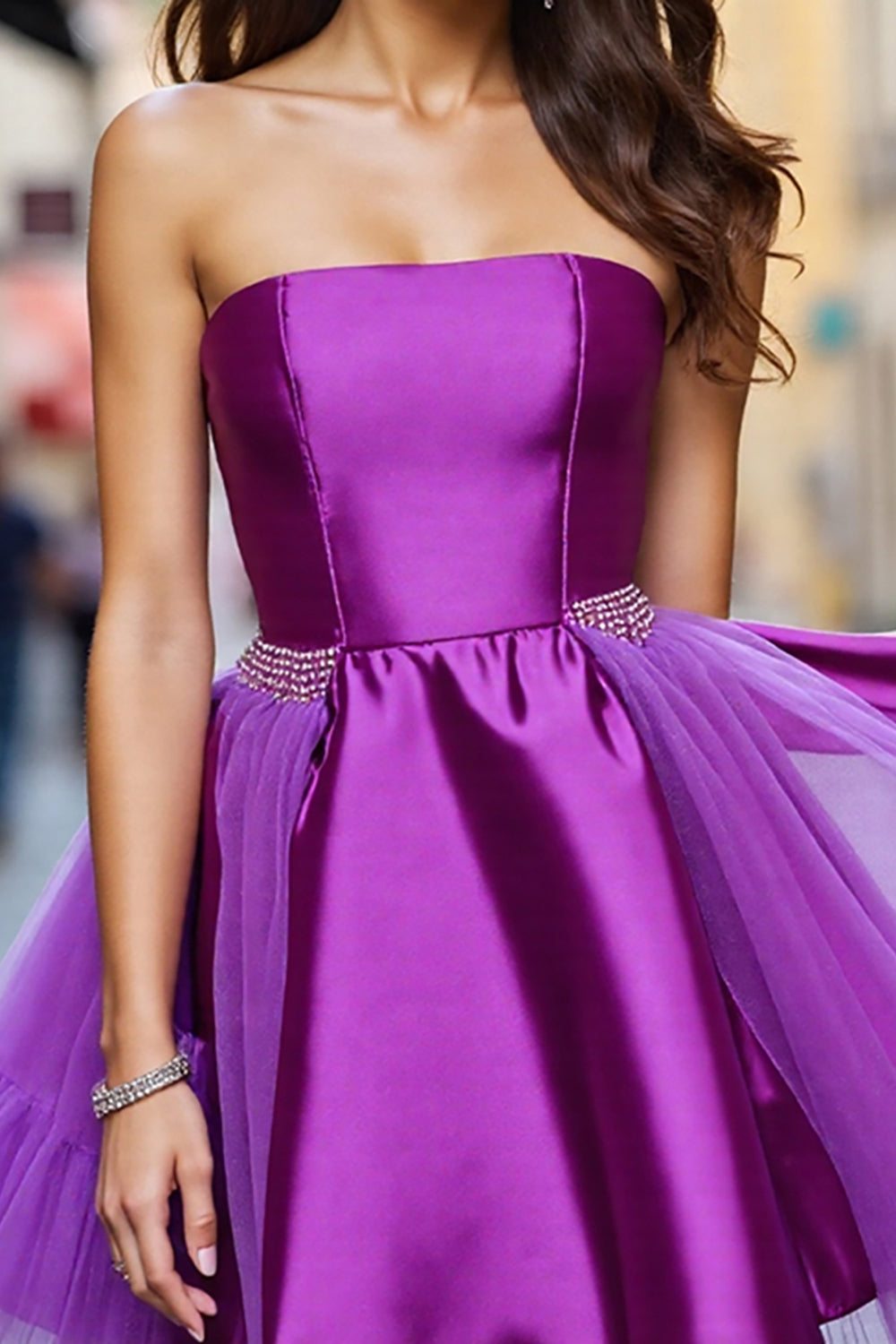 A Line Dark Purple Tulle Beaded Homecoming Dress