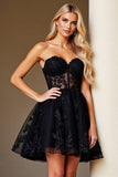 Black A Line Sweetheart Appliqued Sheer Corset Short Homecoming Dress