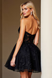 Black A Line Appliqued Sweetheart Short Corset Cocktail Dress