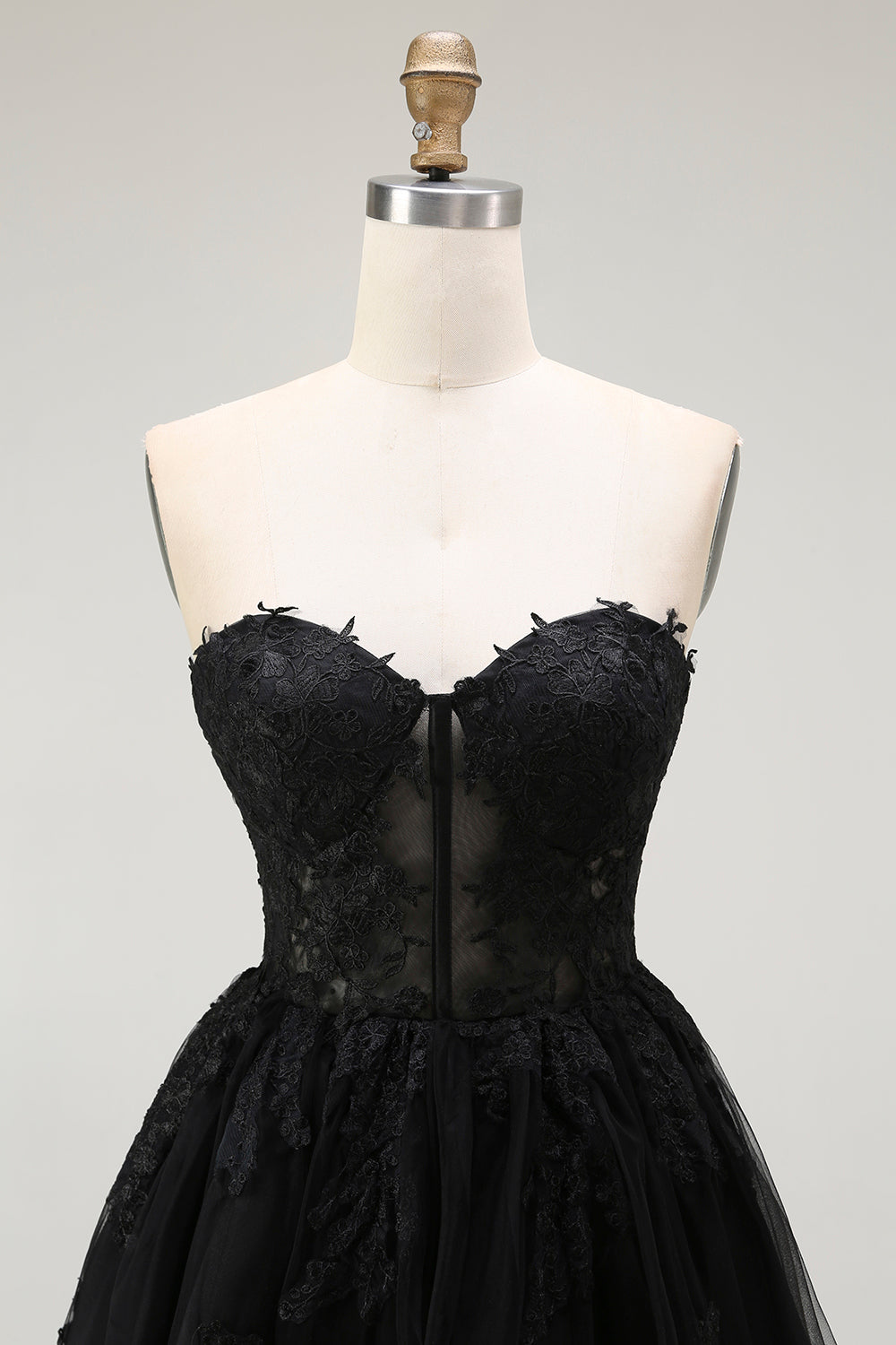 Black A Line Sweetheart Appliqued Sheer Corset Short Homecoming Dress