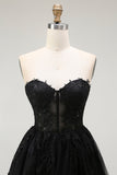 Black A Line Sweetheart Appliqued Sheer Corset Short Homecoming Dress