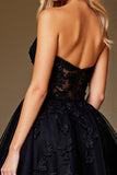 Black A Line Appliqued Sweetheart Short Corset Cocktail Dress