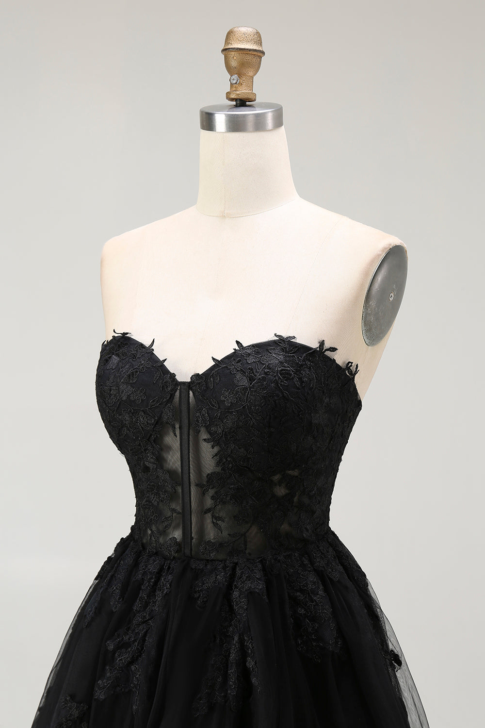 Black A Line Sweetheart Appliqued Sheer Corset Short Homecoming Dress