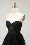 Black A Line Sweetheart Appliqued Sheer Corset Short Homecoming Dress