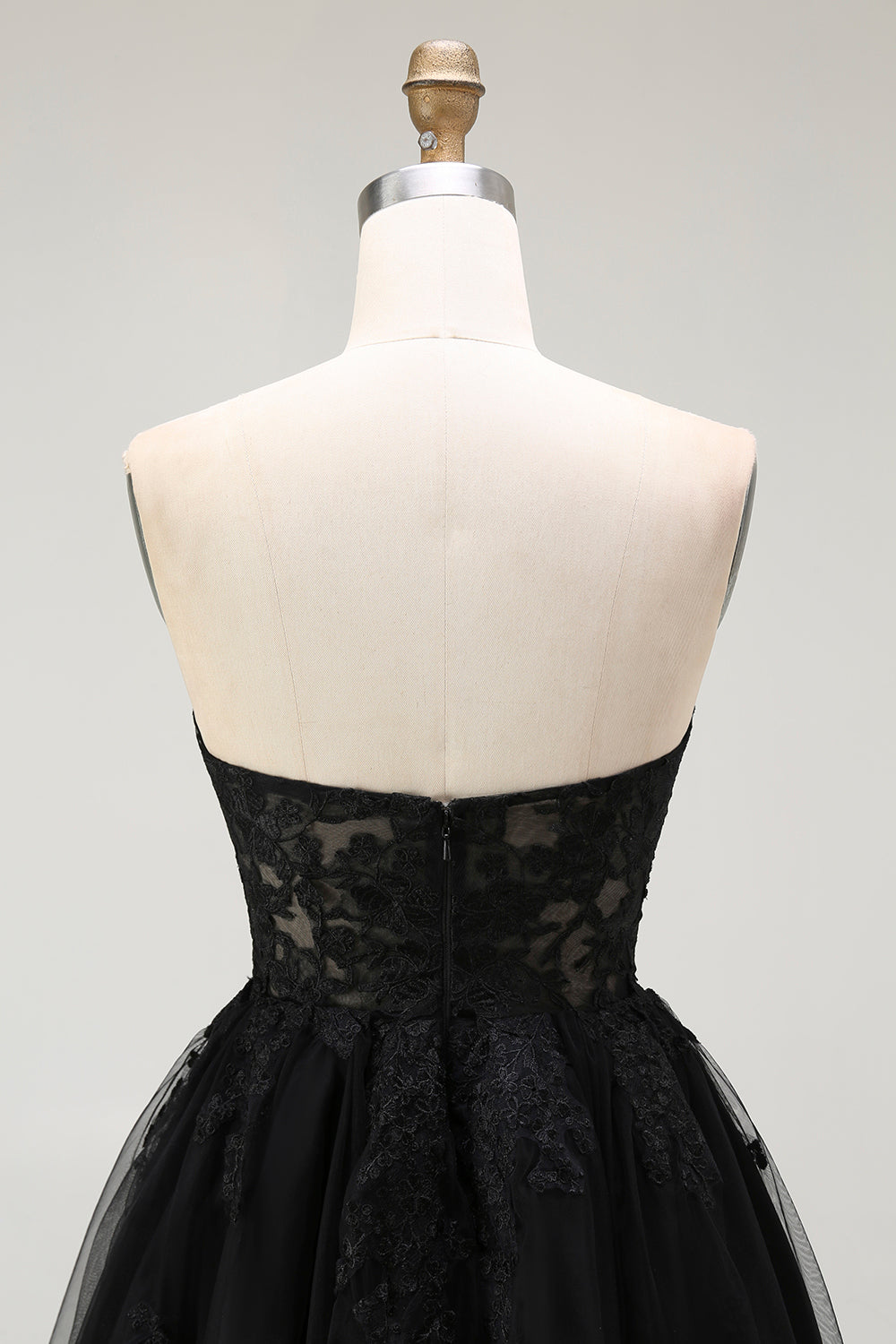 Black A Line Sweetheart Appliqued Sheer Corset Short Homecoming Dress