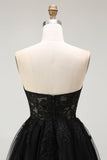 Black A Line Sweetheart Appliqued Sheer Corset Short Homecoming Dress