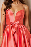 Orange Satin A Line Corset Short Cocktail Dress with Bow