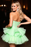Green Corset A Line Homecoming Dress with Beading
