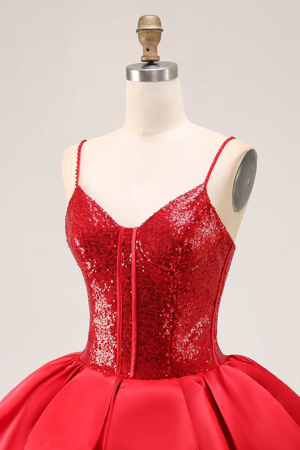 Sparkly Red A-Line Tiered Ruffled Homecoming Dress