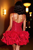 Sparkly Red A-Line Tiered Ruffled Homecoming Dress
