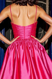 Fuchsia Ruched Satin Homecoming Dress with 3D Flowers