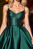 Sparkly Dark Green Satin Corset A Line Short Cocktail Dress
