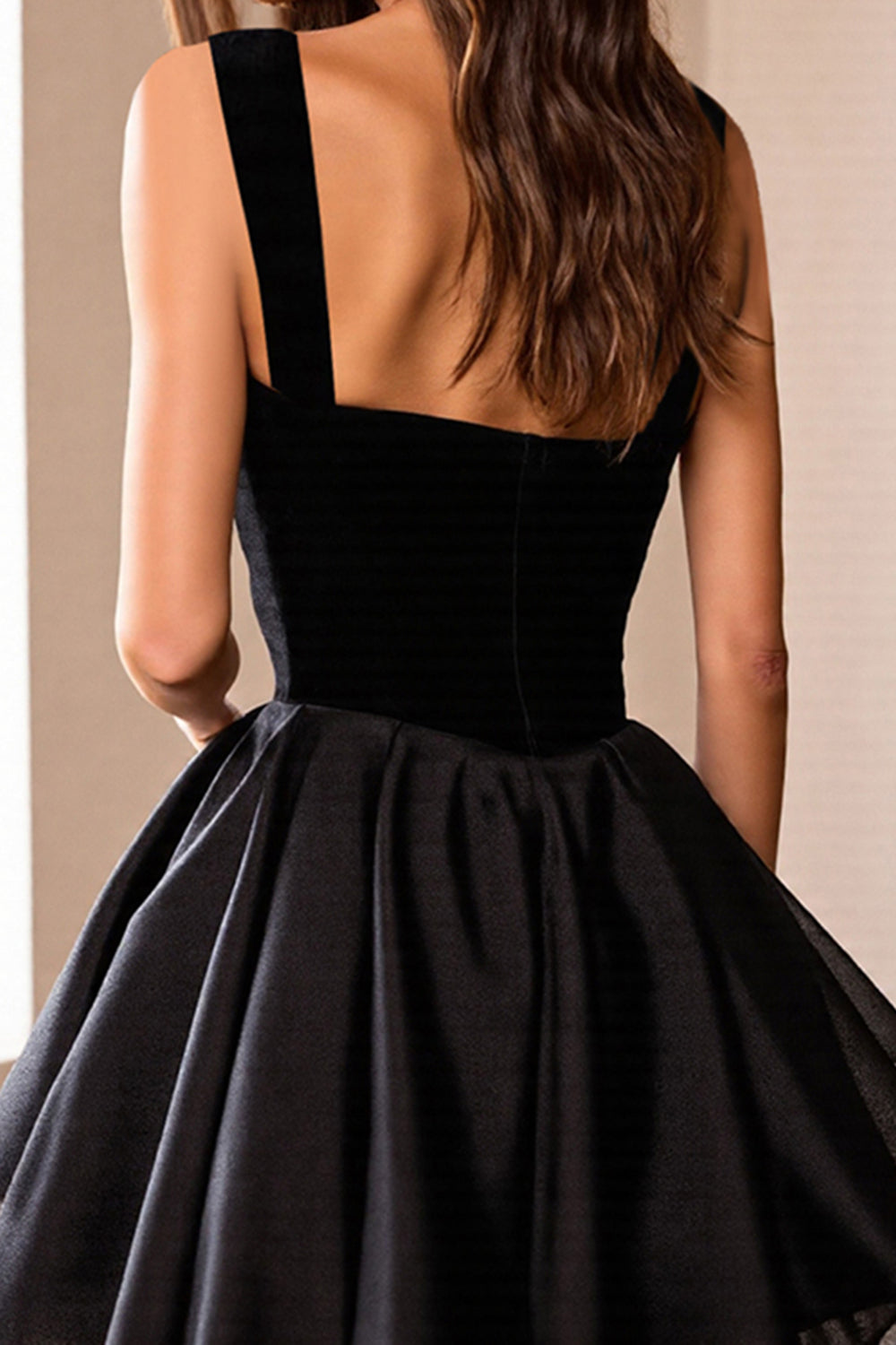 Sparkly Black Satin Corset A Line Short Cocktail Dress