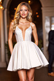 Sparkly White A Line Corset Short Graduation Dress with Beading