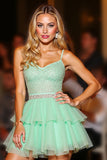 Sparkly Green Tiered Short Cocktail Dress with Ruffles