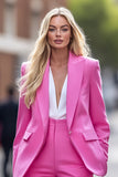 Fuchsia Peak Lapel 2 Piece Work Suits with Pockets