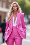 Fuchsia Peak Lapel 2 Piece Work Suits with Pockets
