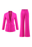 Fuchsia Notched Lapel 2 Piece Women's Work Suits with Pockets