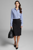 Blue Pinstripe Bodycon Midi Work Dress with Polo Collar