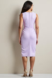 Purple Sheath Boat Neck Midi Work Dress with Belt
