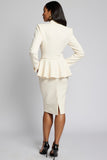 Ivory Notched Lapel Two-piece Ruffled Bodycon Midi Work Dress