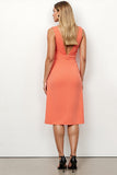 Bodycon Ruched V-Neck Orange Midi Work Dress