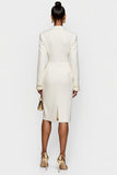 Red Double Breasted Bodycon Peak Lapel Midi Work Dress