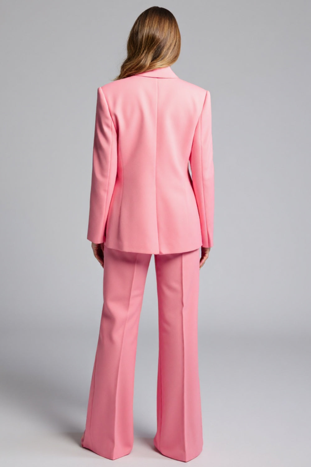 Notched Lapel Pink Long Sleeve 2 Piece Work Suit