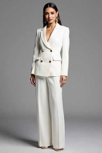 White 2 Piece Notched Lapel Double Breasted Work Suit