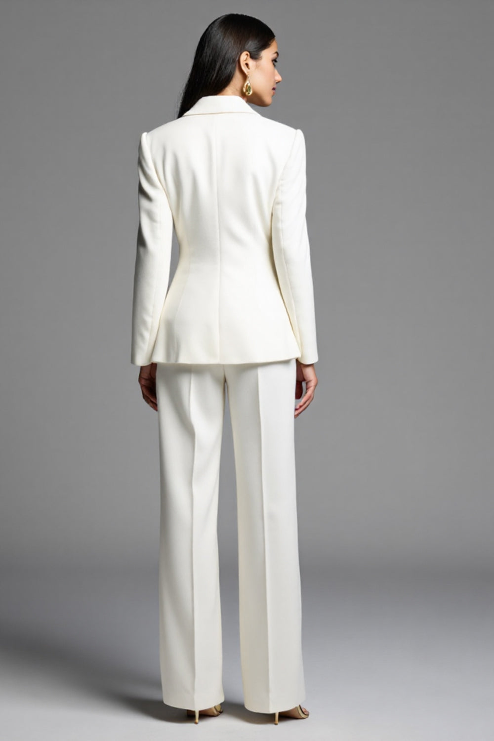 White 2 Piece Notched Lapel Double Breasted Work Suit