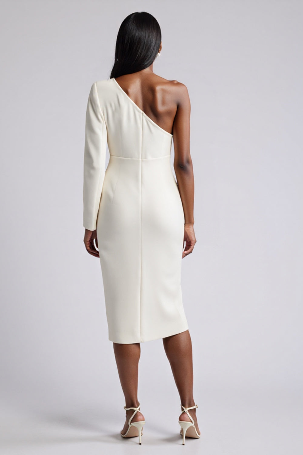 White 3D Flower Bodycon Midi Work Dress With Long Sleeve