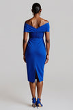 Royal Blue Off The Shoulder Bodycon Midi Work Dress With Lace