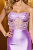 Sparkly Lilac Corset Bodycon Strapless Satin Mini Cocktail Dress