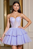 A Line Lavender Sweetheart Ruffled Corset Short Cocktail Dress
