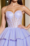 A Line Lavender Sweetheart Ruffled Corset Short Cocktail Dress