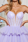 Corset Sweetheart A Line Tulle Ruffled Lavender Short Cocktail Dress